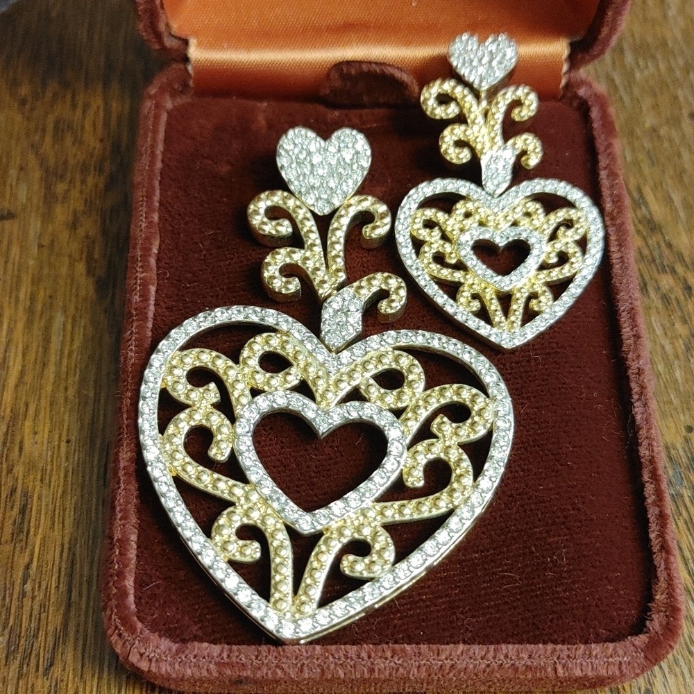 VTG PJM 925 Gold Vermeil Heart Pendent & Single Earring Paved Diamonds